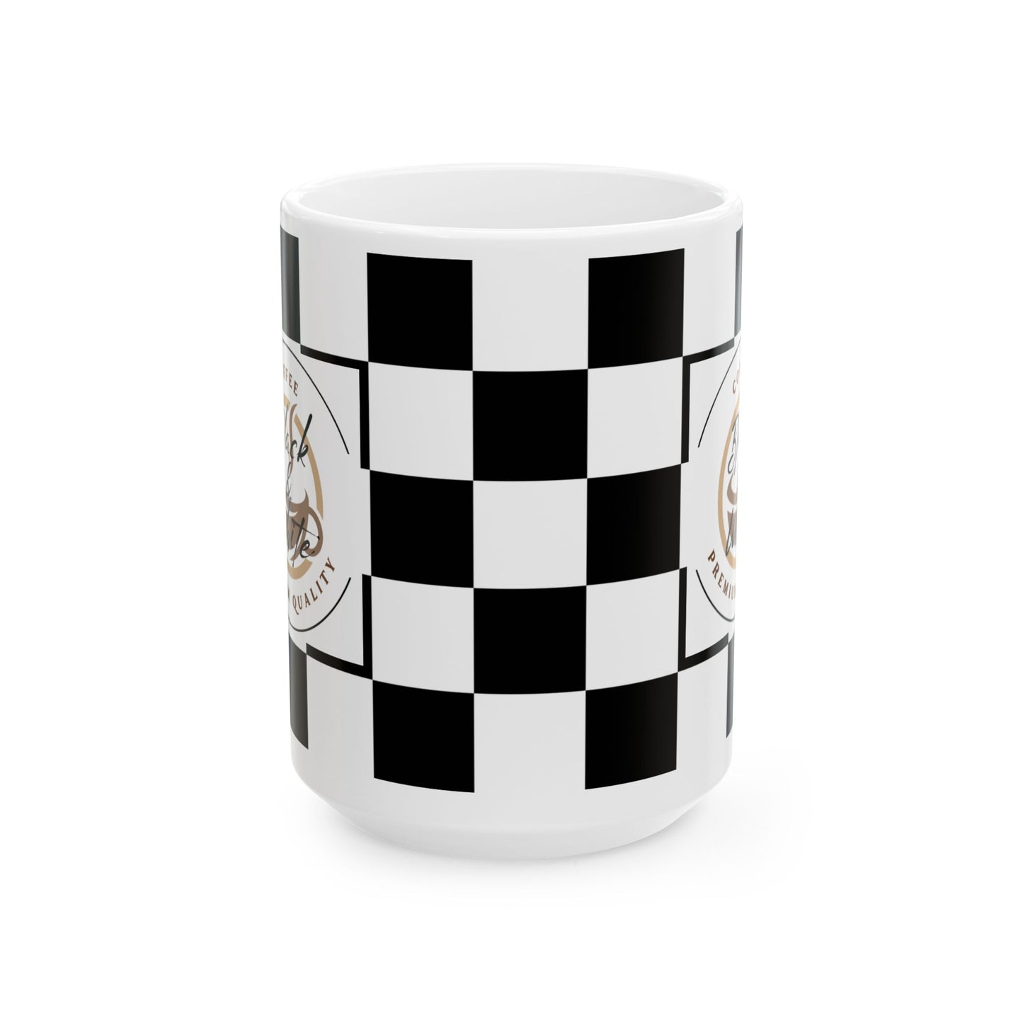 Checkered Ceramic Mug featuring a classic racing checkered pattern, perfect for coffee lovers and racing fans.