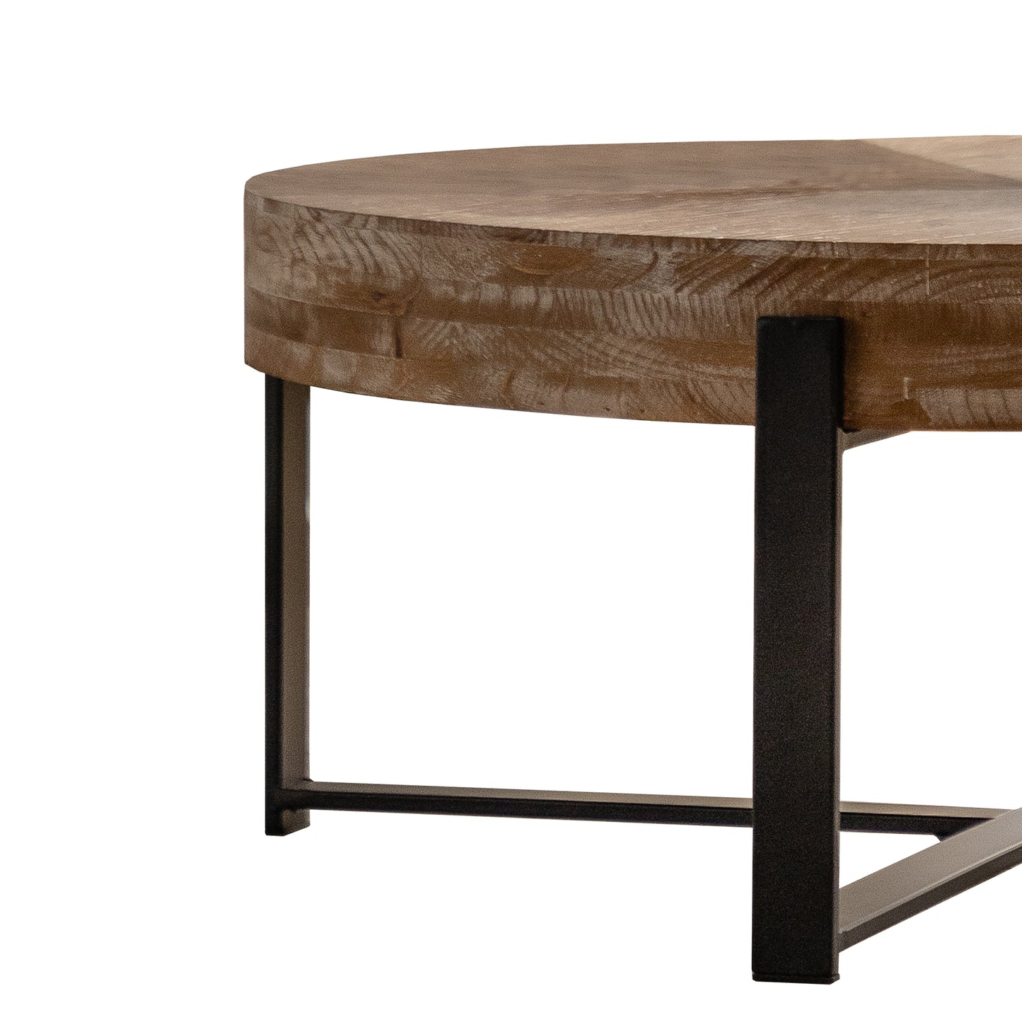 31.29"Modern Retro Splicing Round Coffee Table Fir Wood Table Top with Cross Legs Metal Base