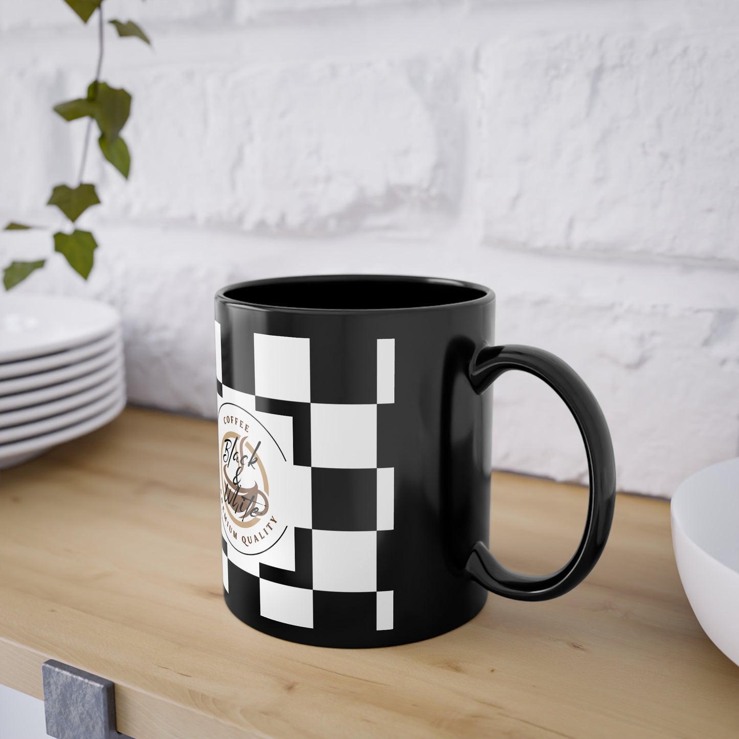 Checkered Black Coffee Mug - Perfect Gift for Coffee Lovers, Unique Kitchen Decor, Race Day Mug, Morning Brew Cup