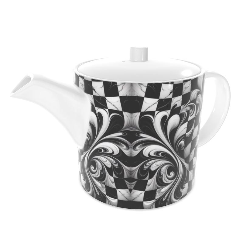 Elegant black and white teapot made from high-quality bone china