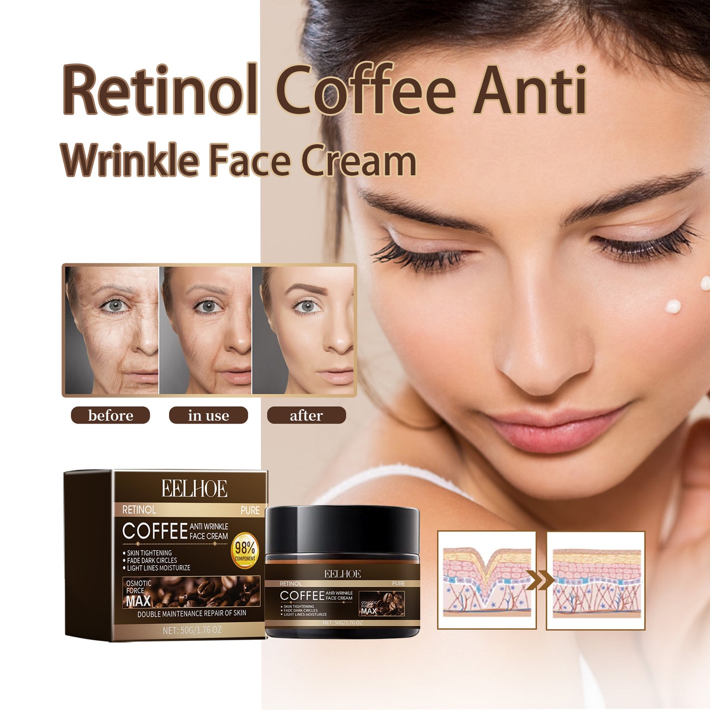 Retinol Coffee Anti Wrinkle Face Cream, Repair Damaged Skin Reduce The Wrinkle Defects Soft Cream - -