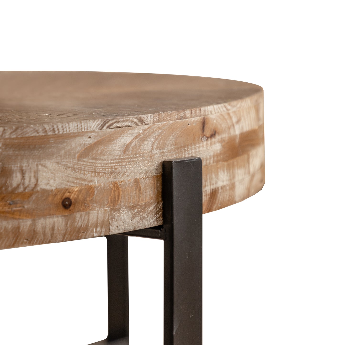 31.29"Modern Retro Splicing Round Coffee Table Fir Wood Table Top with Cross Legs Metal Base