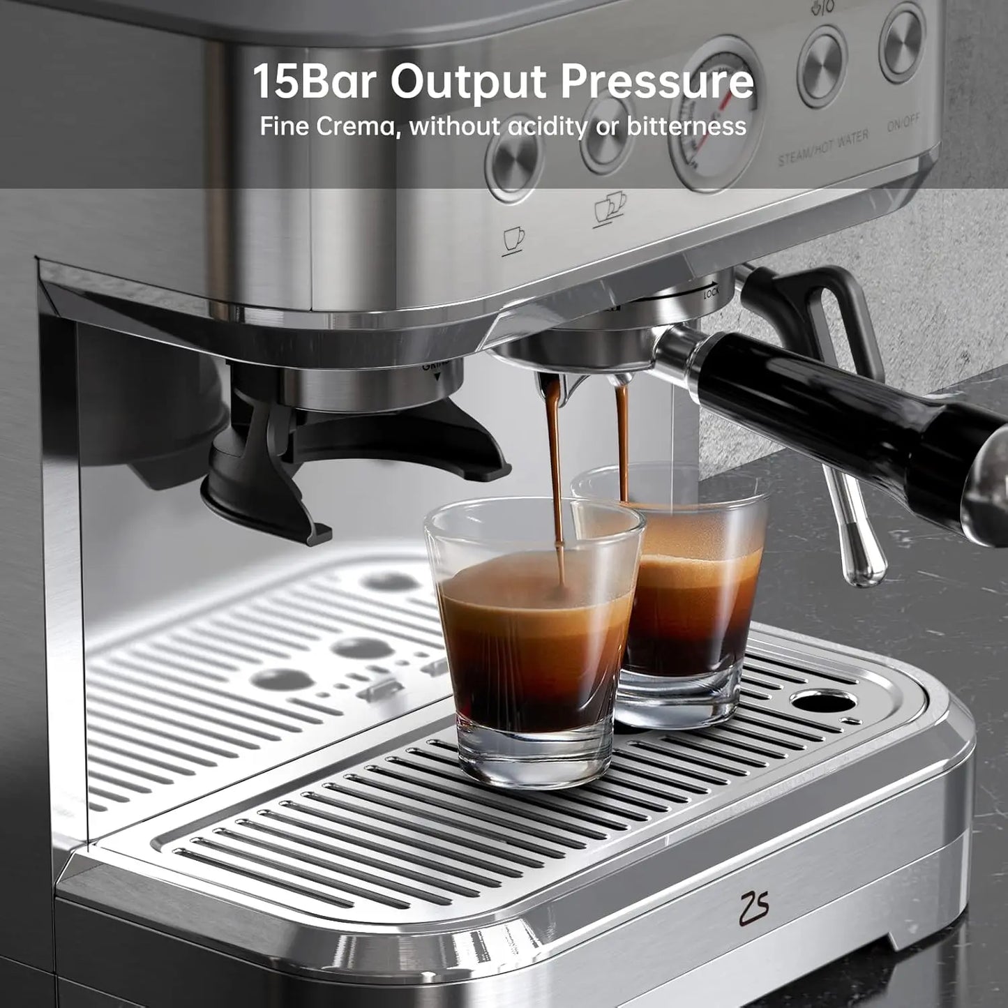 Espresso Machine with Milk Frother and Grinder, 15 Bar Automatic Espresso Coffee Machine All In One Coffee Maker