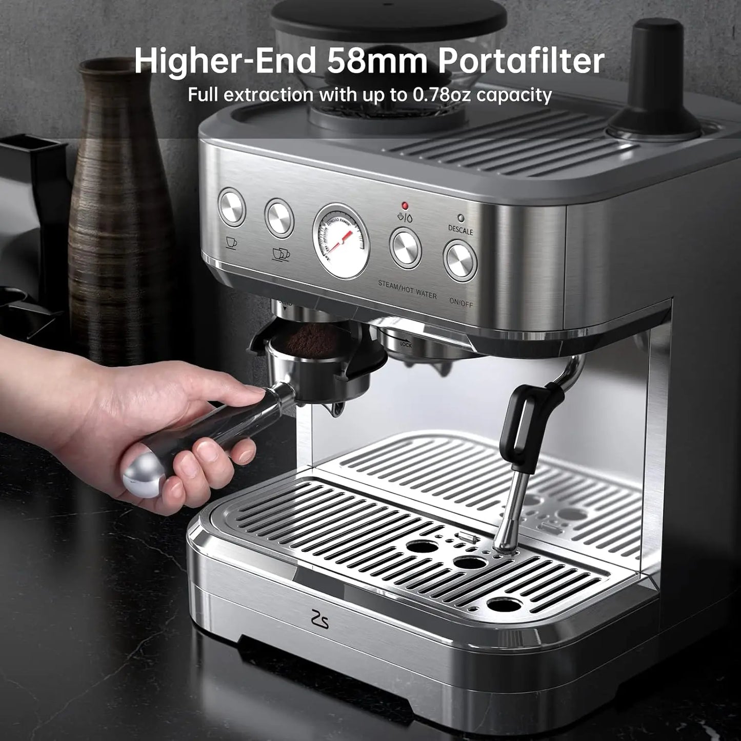 Espresso Machine with Milk Frother and Grinder, 15 Bar Automatic Espresso Coffee Machine All In One Coffee Maker