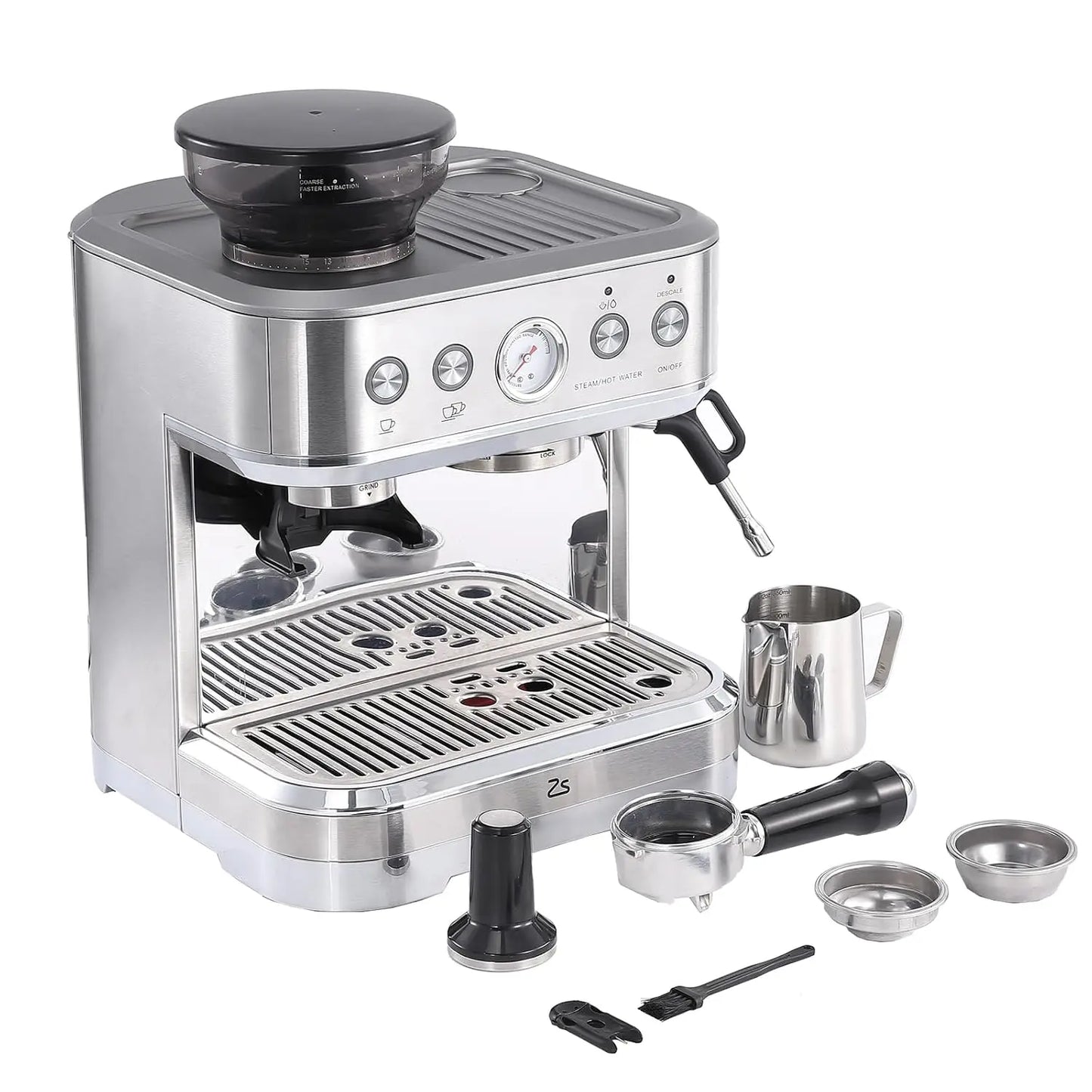 Espresso Machine with Milk Frother and Grinder, 15 Bar Automatic Espresso Coffee Machine All In One Coffee Maker