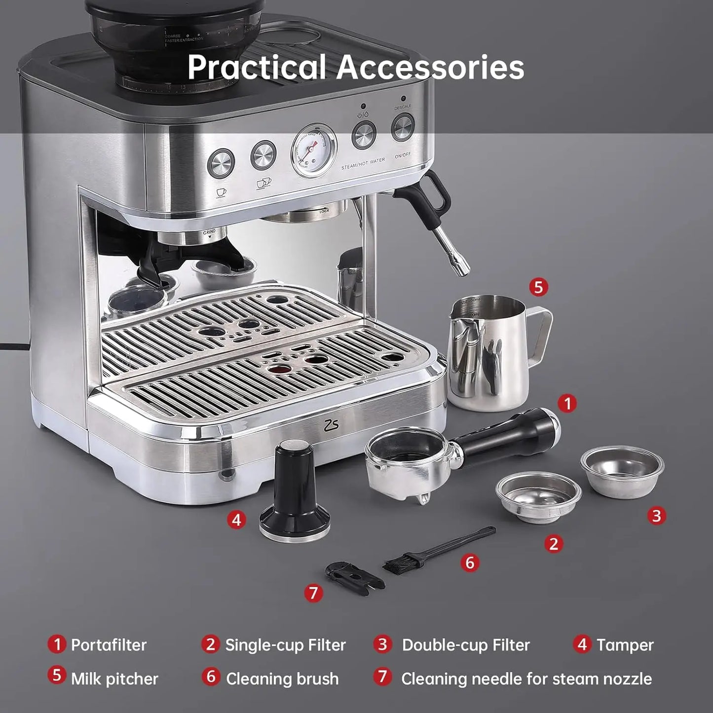 Espresso Machine with Milk Frother and Grinder, 15 Bar Automatic Espresso Coffee Machine All In One Coffee Maker