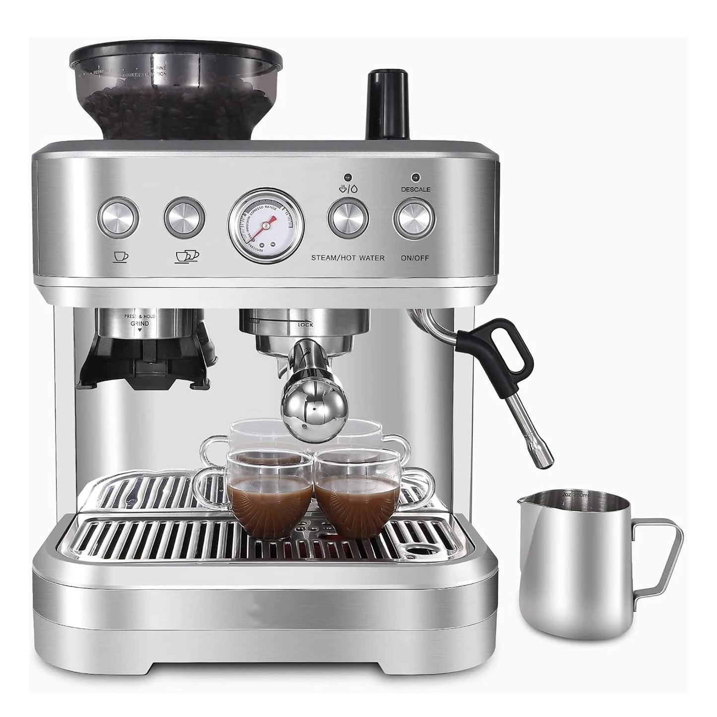 Espresso Machine with Milk Frother and Grinder, 15 Bar Automatic Espresso Coffee Machine All In One Coffee Maker