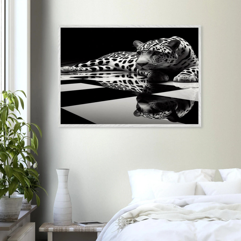 Leopard Black and White Mounted Framed Poster – Premium Oak or Ash Frame - Print Material -