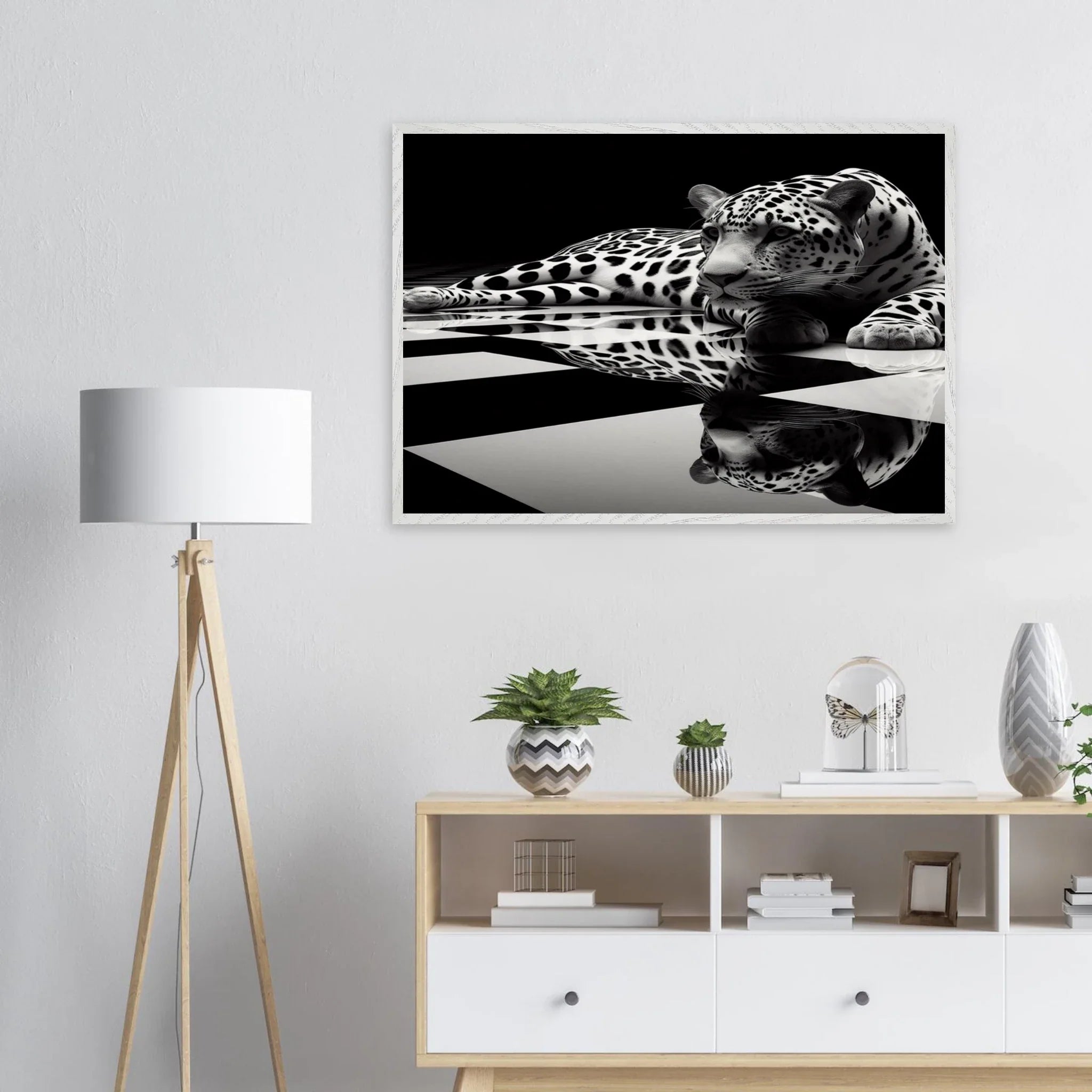 Leopard Black and White Mounted Framed Poster – Premium Oak or Ash Frame - Print Material -