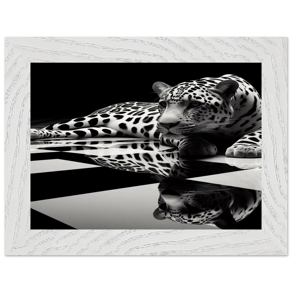 Leopard Black and White Mounted Framed Poster – Premium Oak or Ash Frame - Print Material -