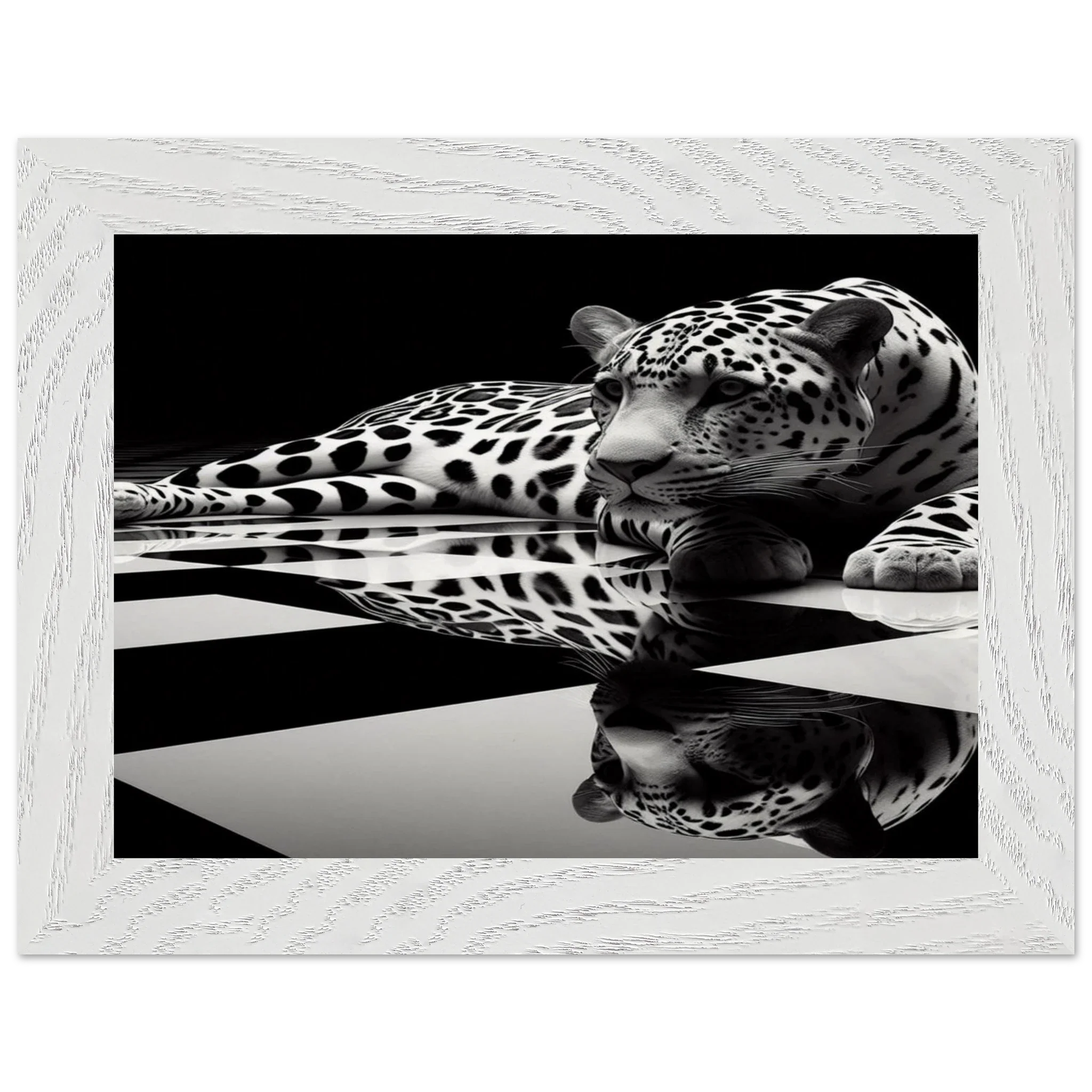 Leopard Black and White Mounted Framed Poster – Premium Oak or Ash Frame - Print Material -