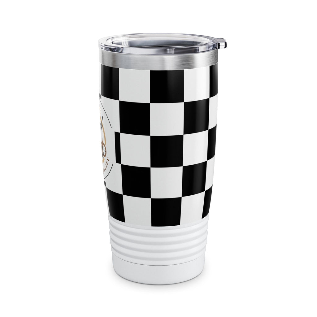 Chic Checker Print Tumbler, 20oz | Stylish Travel Mug | Coffee Lover Gift | Black & White Drinkware | Premium Quality Coffee Mug