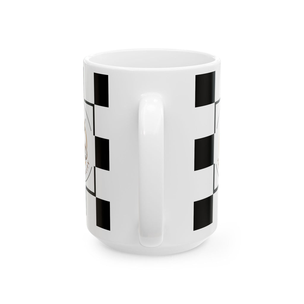 Checkered Ceramic Mug - Classic Coffee Cup for Racing Fans, Unique Gift for Birthdays, Holidays, and Celebrations