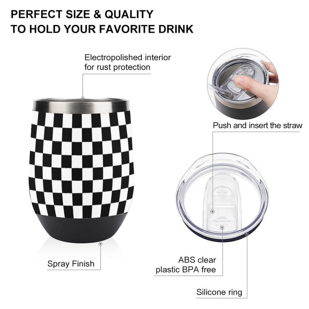 Black and White Wine Tumbler with Lid
