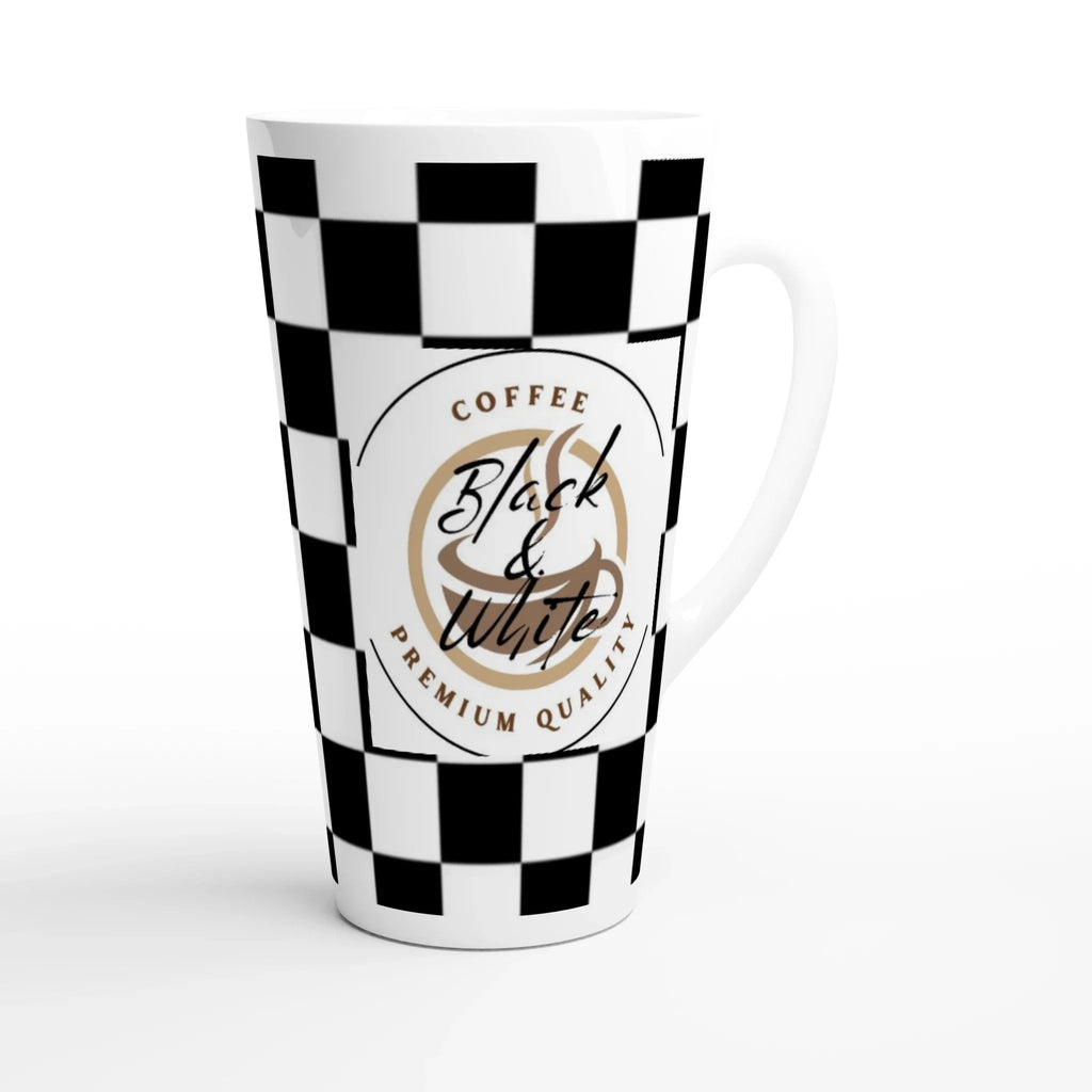 Elegant Black and White Checkered Ceramic Latte Mug - 17oz Coffee Cup - Print Material -