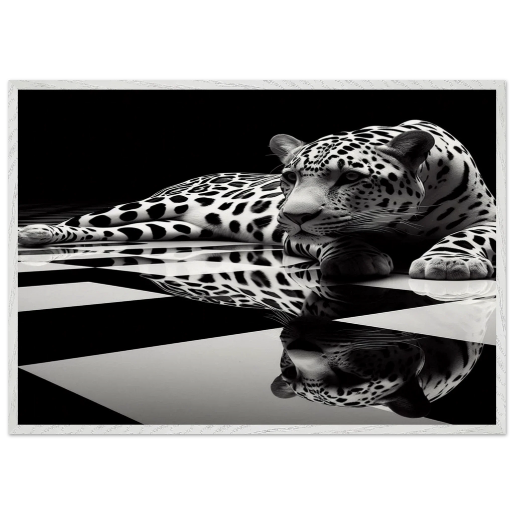 Leopard Black and White Mounted Framed Poster – Premium Oak or Ash Frame - Print Material -