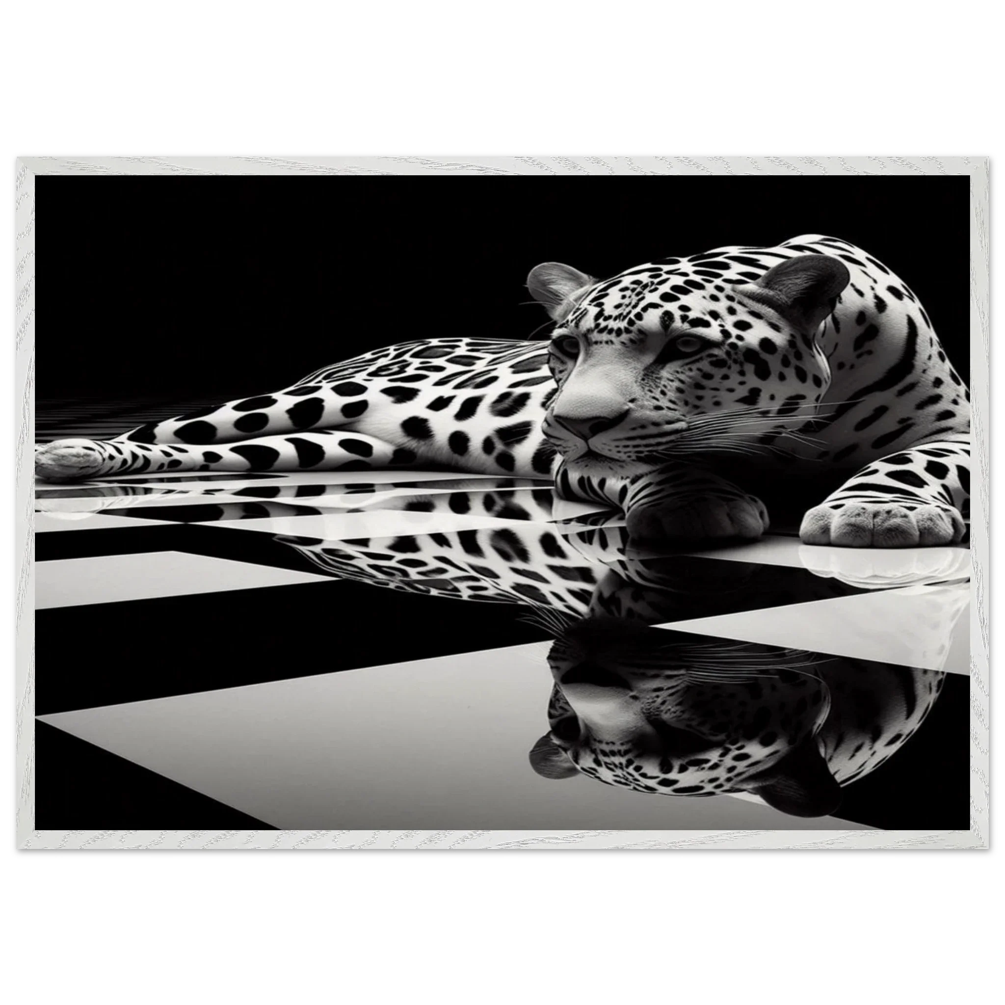 Leopard Black and White Mounted Framed Poster – Premium Oak or Ash Frame - Print Material -
