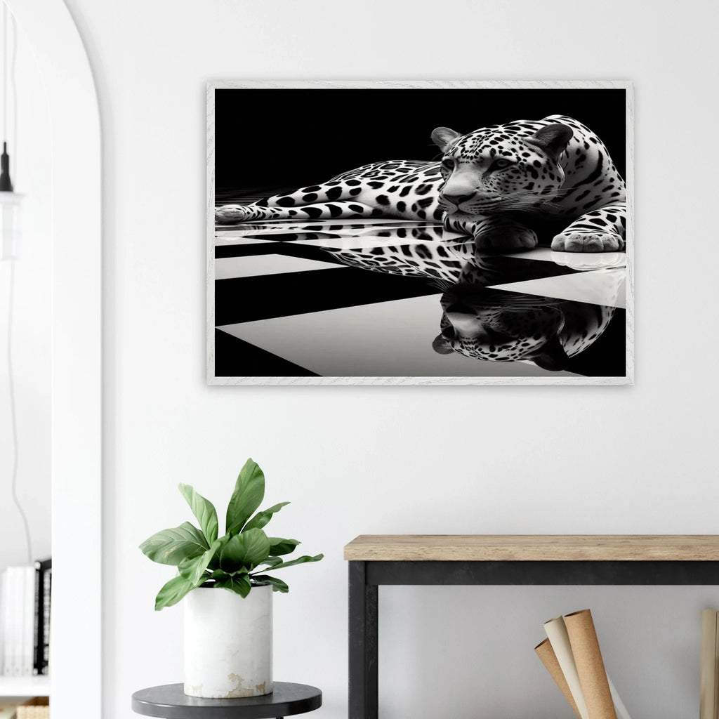 Leopard Black and White Mounted Framed Poster – Premium Oak or Ash Frame - Print Material -