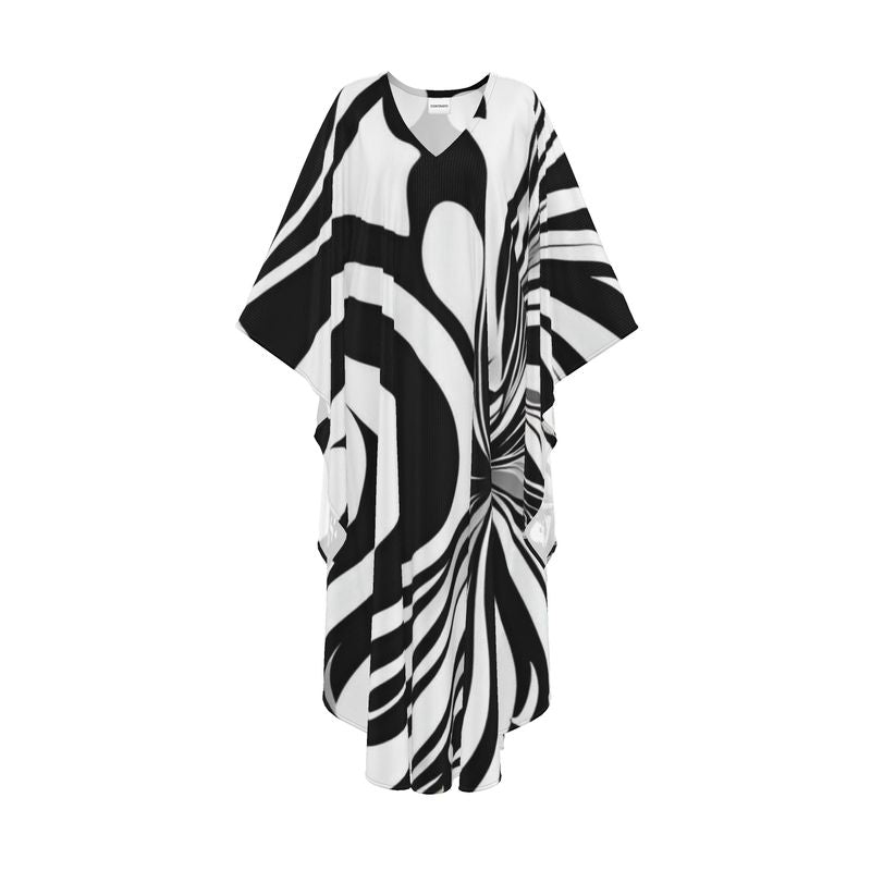 Black and White Abstract Kaftan – Elegant Boho Loungewear for Women
