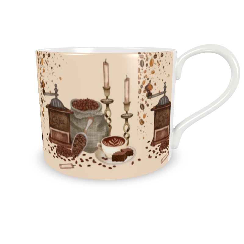 Vintage Coffee Grinder Cup and Saucer Set – Ceramic Teacup for Coffee