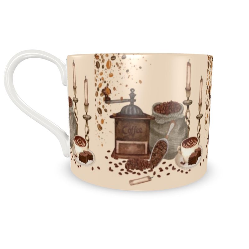 Vintage Coffee Grinder Cup and Saucer Set – Ceramic Teacup for Coffee