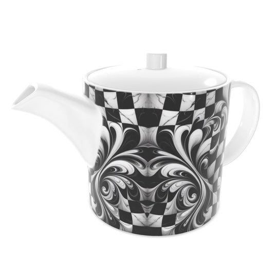 Elegant black and white teapot made from high-quality bone china
