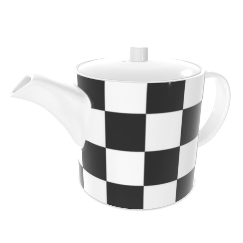 Checkered Bone China Teapot – Black and White Porcelain Tea Pot