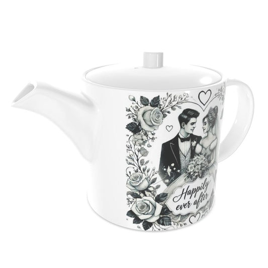 Wedding Couple Bone China Teapot – “Happily Ever After” Porcelain Gift
