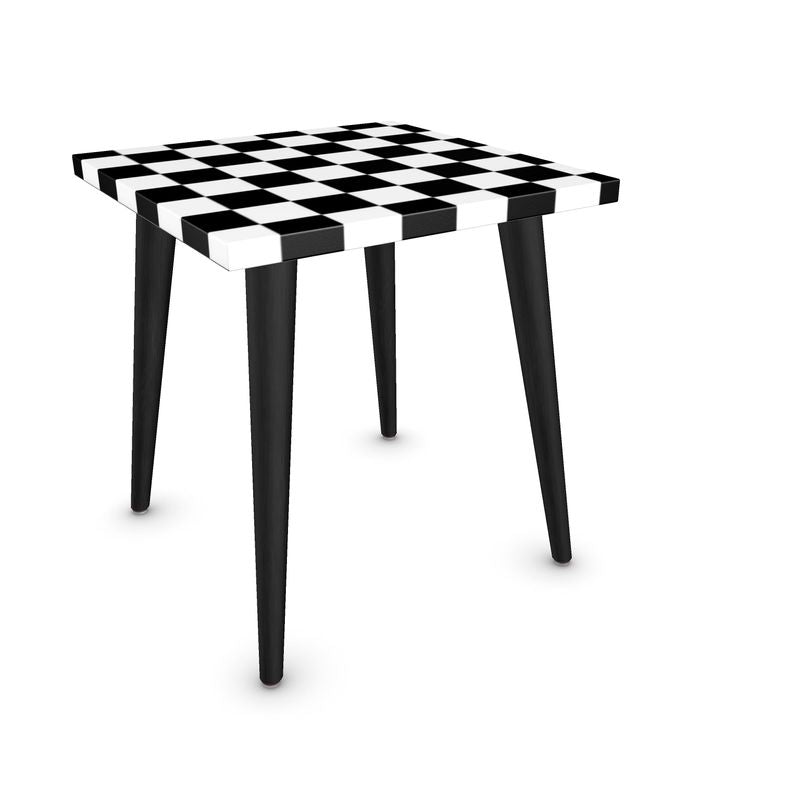 Modern checkered side table with black legs, ideal for small spaces and contemporary decor.