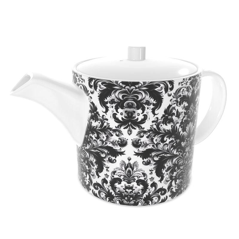 Bone China Teapot Damask design black and white
