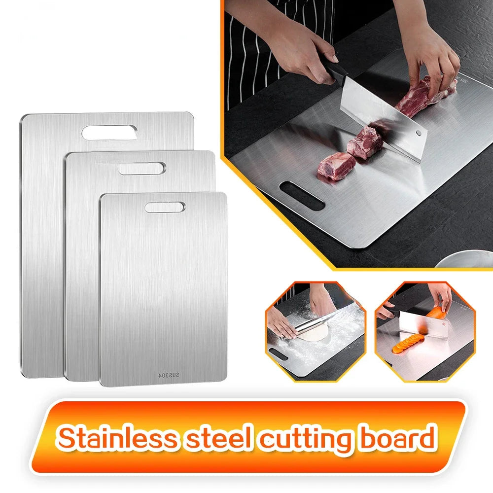 304 Stainless Steel Panel and Chopping Board Kitchen Household Thickened Double Sided Cutting Board Block Kneading Dough Board by eprolo