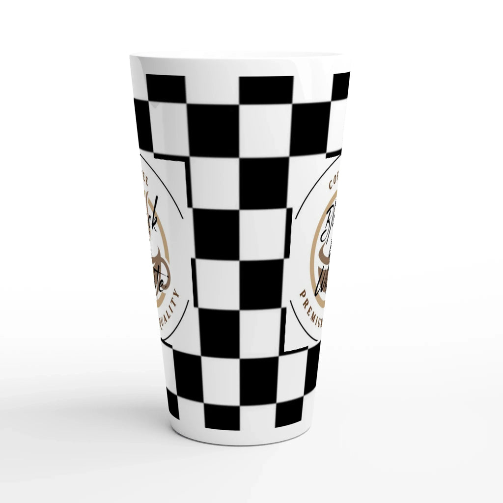 Elegant Black and White Checkered Ceramic Latte Mug - 17oz Coffee Cup - Print Material -