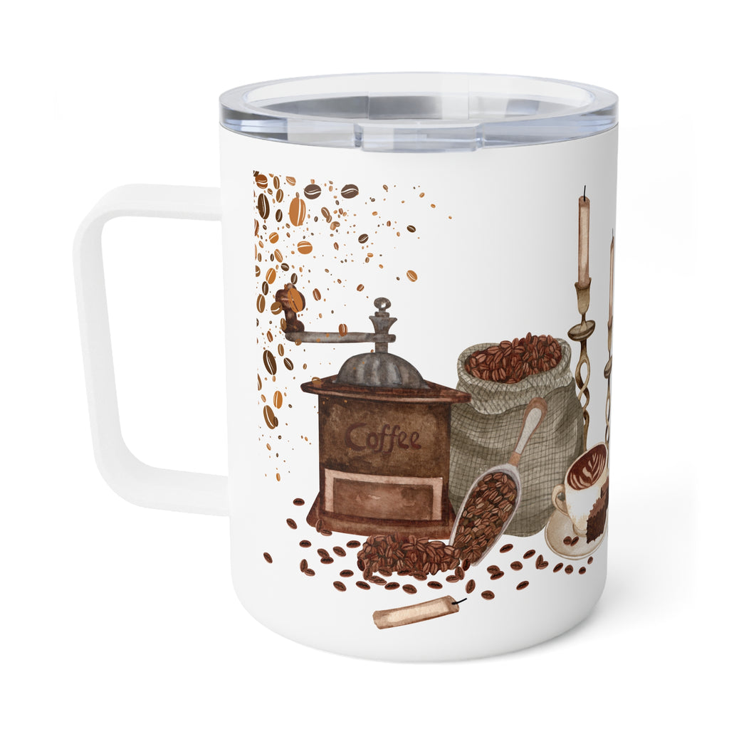 Coffee Lovers Insulated Mug, Cozy Coffee Mug, Gift for Coffee Enthusiasts, Home Office Essential, Rustic Cafe Style
