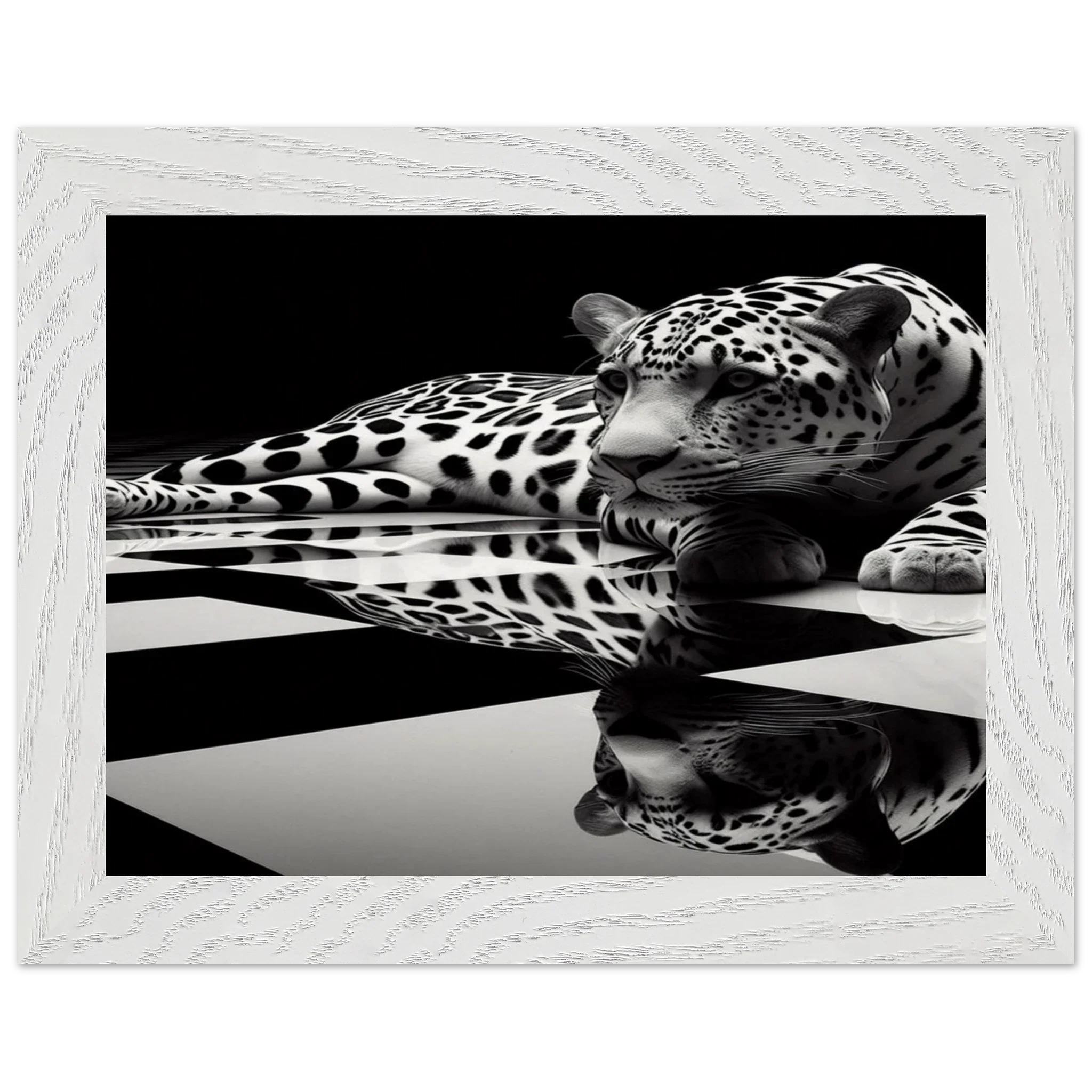Leopard Black and White Mounted Framed Poster – Premium Oak or Ash Frame - Print Material -