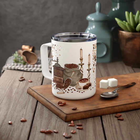 Coffee Lovers Insulated Mug, Cozy Coffee Mug, Gift for Coffee Enthusiasts, Home Office Essential, Rustic Cafe Style