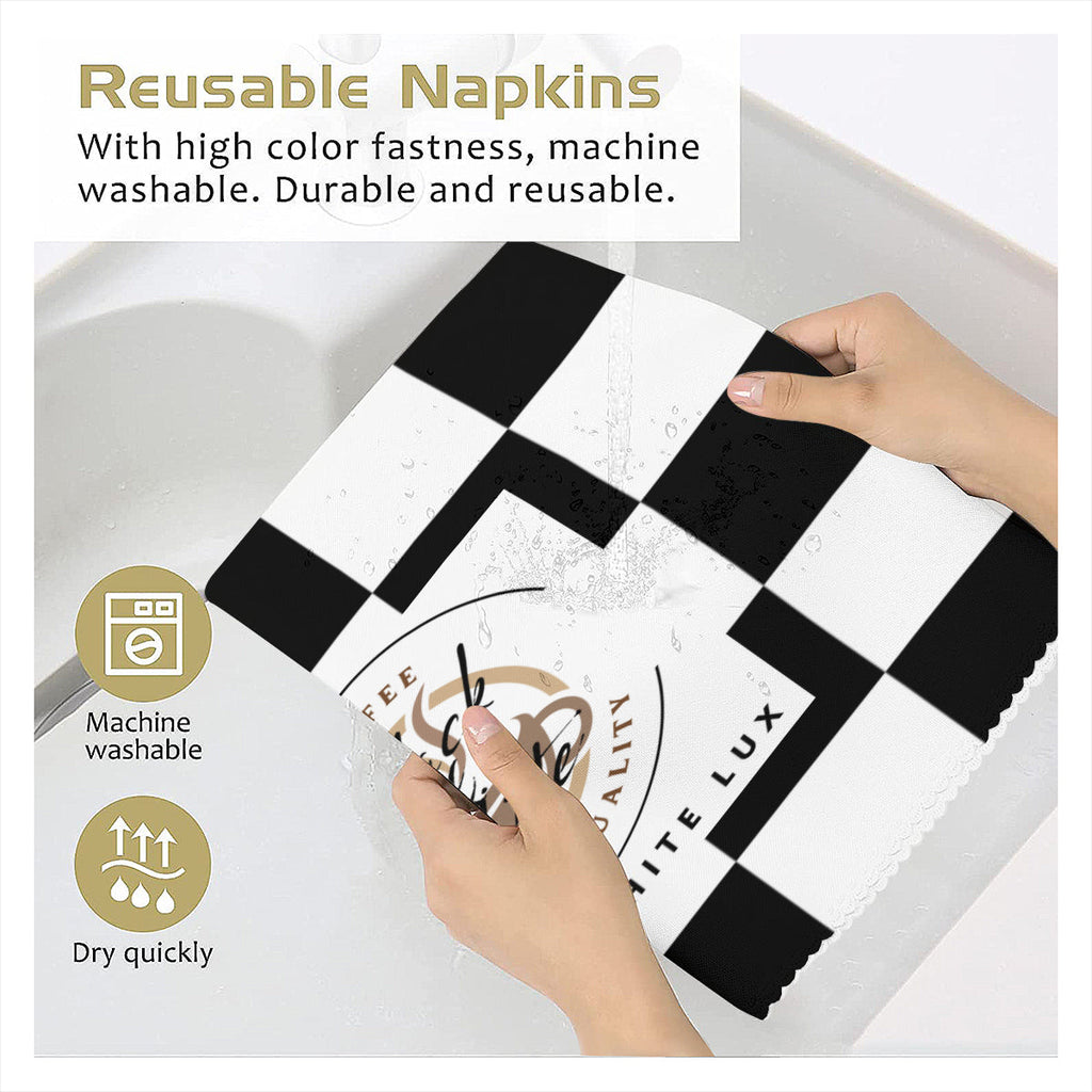 Personalized Black and White Coffee Napkins – Reusable Cloth Napkins for Café or Home Use - Napkins -