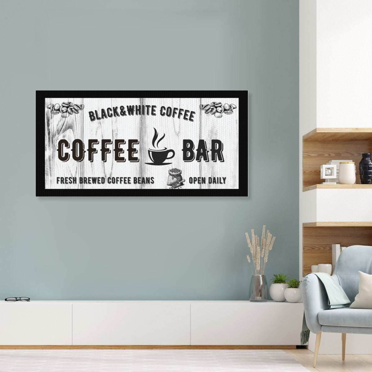 Statement Coffee Bar Wall Art – Black & White Canvas Sign - Decorative painting -