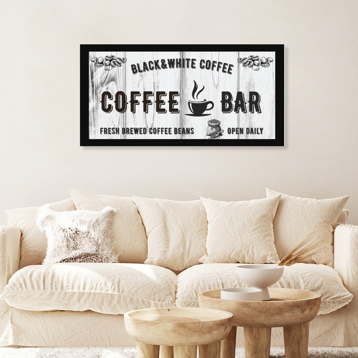 Statement Coffee Bar Wall Art – Black & White Canvas Sign - Decorative painting -