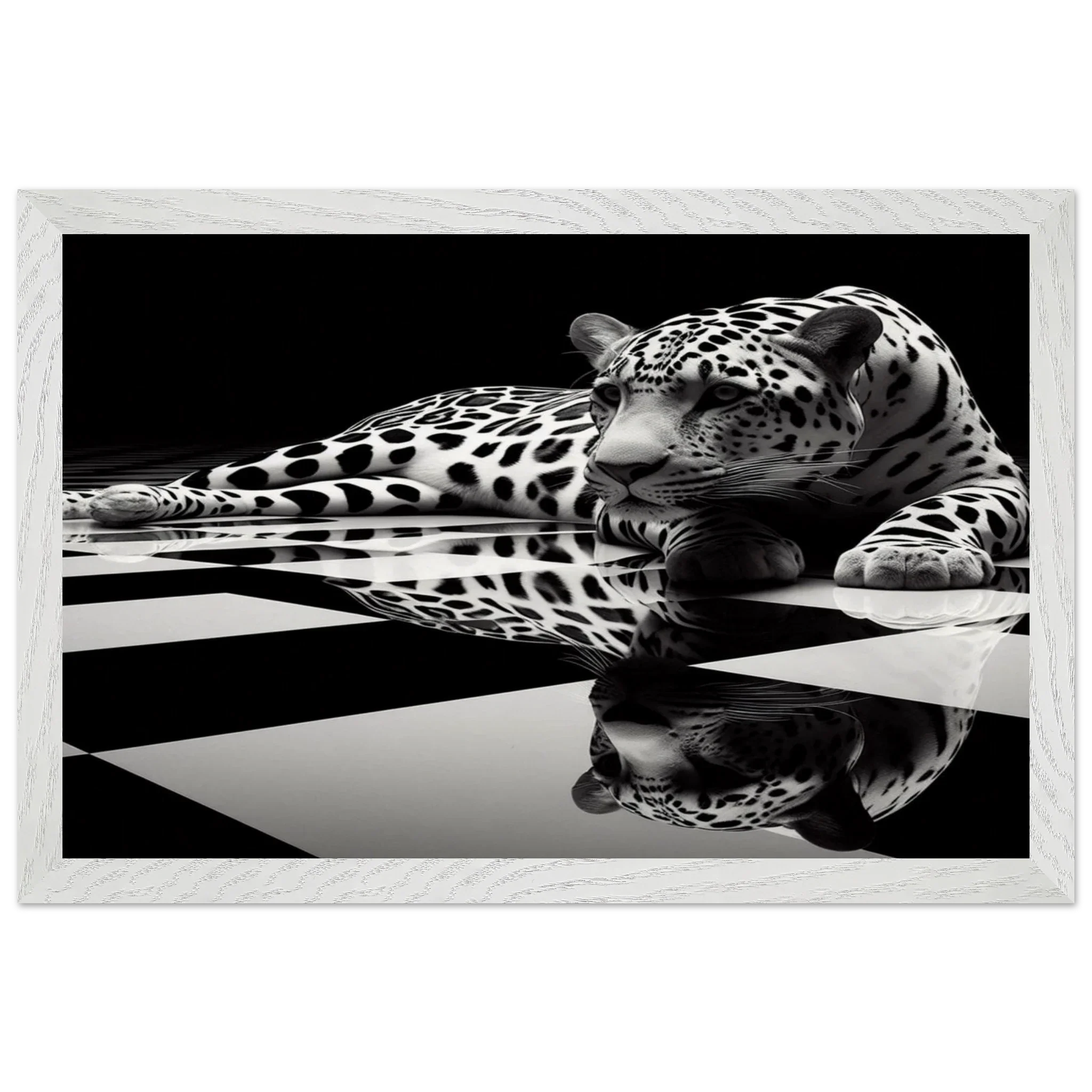 Leopard Black and White Mounted Framed Poster – Premium Oak or Ash Frame - Print Material -