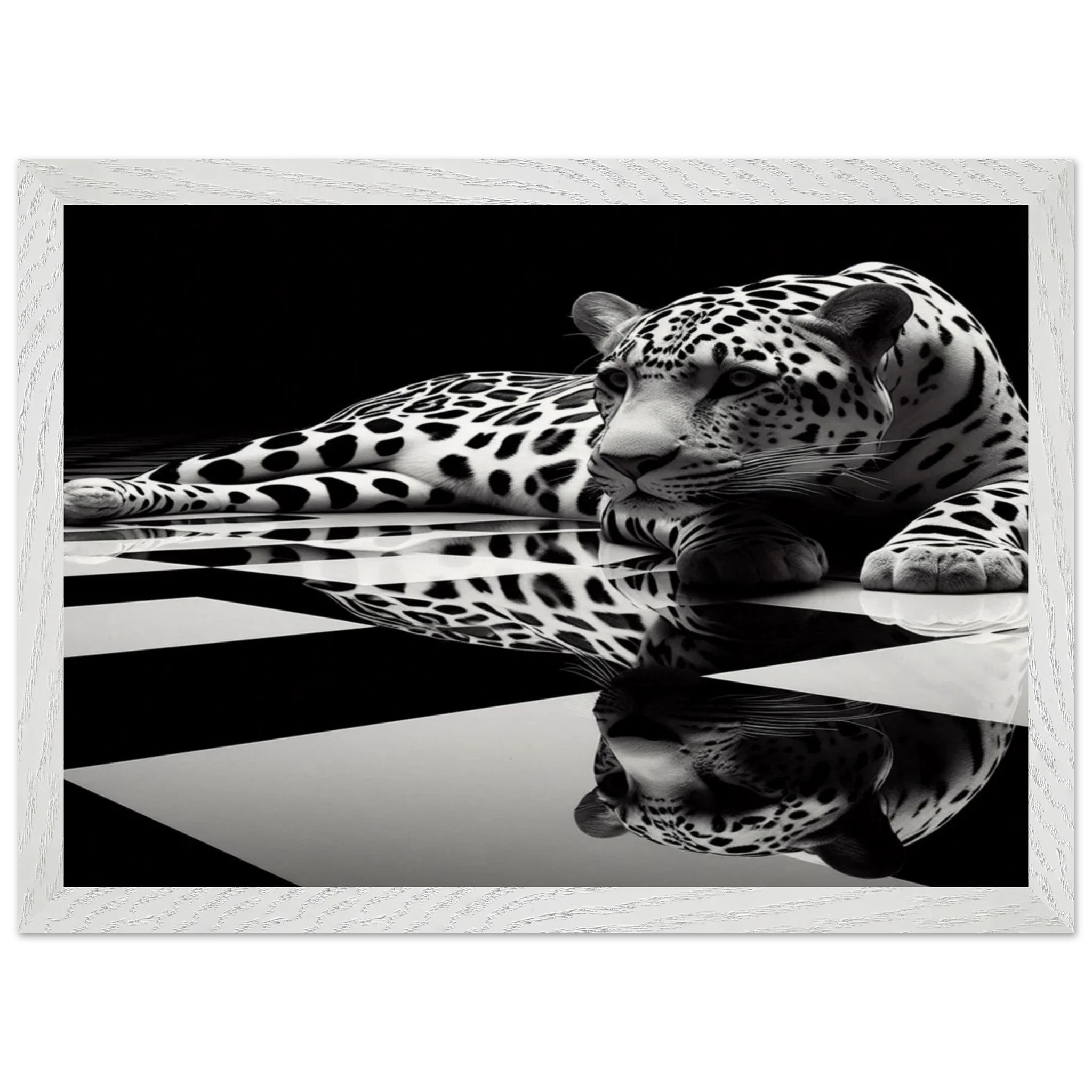 Leopard Black and White Mounted Framed Poster – Premium Oak or Ash Frame - Print Material -