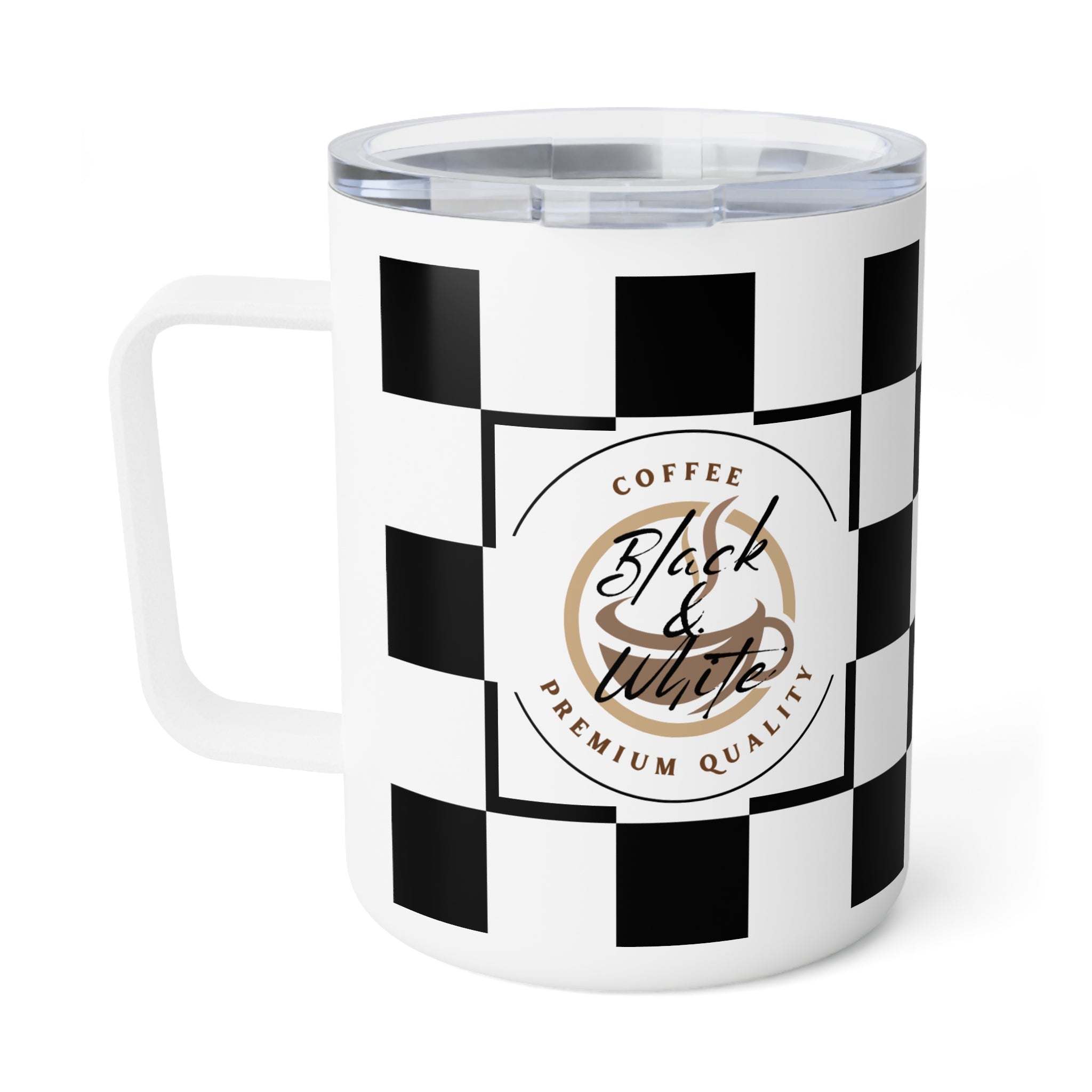 Chic Checkered Insulated Coffee Mug | Perfect for Coffee Lovers, Gift for Him/Her, Kitchen Accessory, Road Trip Essential, Office Drinkware