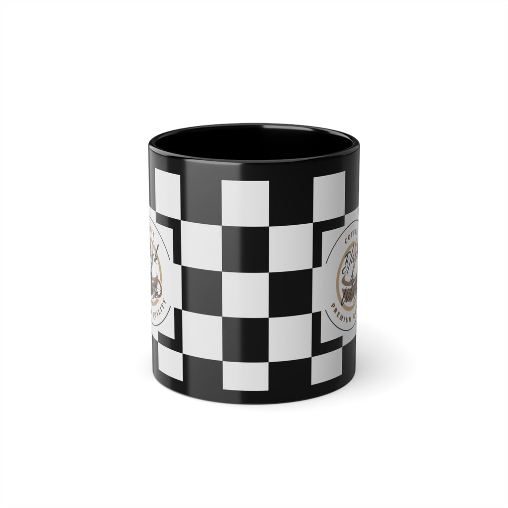 Checkered Black Coffee Mug - Perfect Gift for Coffee Lovers, Unique Kitchen Decor, Race Day Mug, Morning Brew Cup