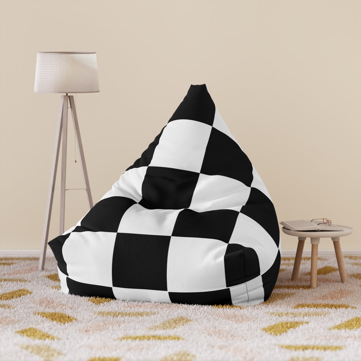 Chic Black & White Checkered Bean Bag Chair Cover – Cozy & Modern Seating