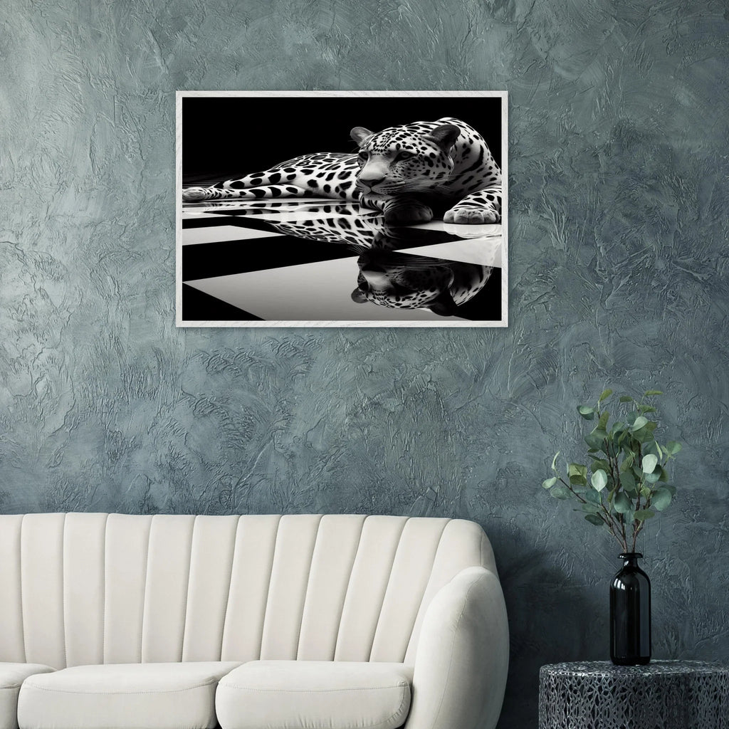 Leopard Black and White Mounted Framed Poster – Premium Oak or Ash Frame - Print Material -