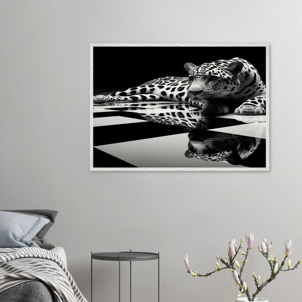 Leopard Black and White Mounted Framed Poster – Premium Oak or Ash Frame - Print Material -