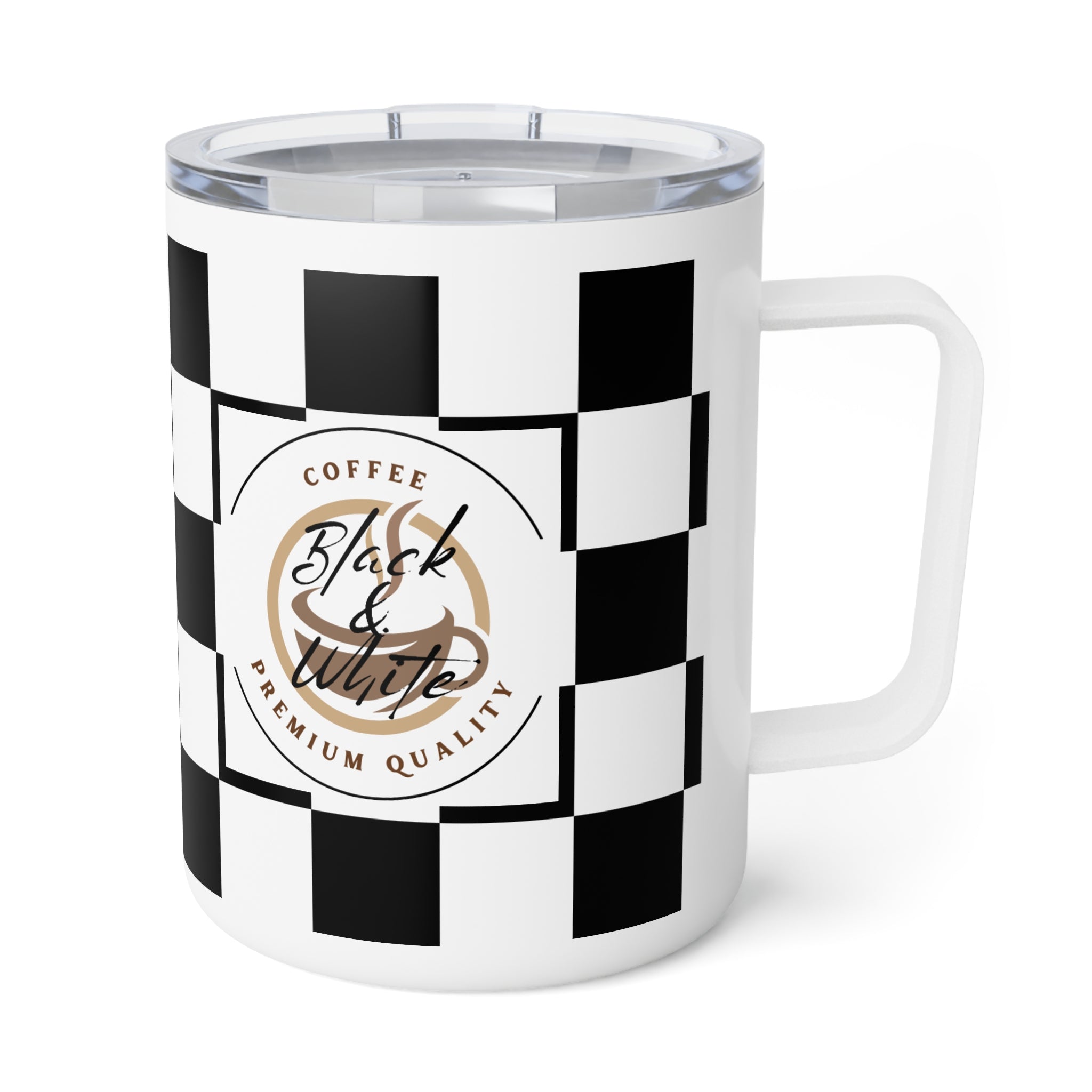 Chic Checkered Insulated Coffee Mug | Perfect for Coffee Lovers, Gift for Him/Her, Kitchen Accessory, Road Trip Essential, Office Drinkware