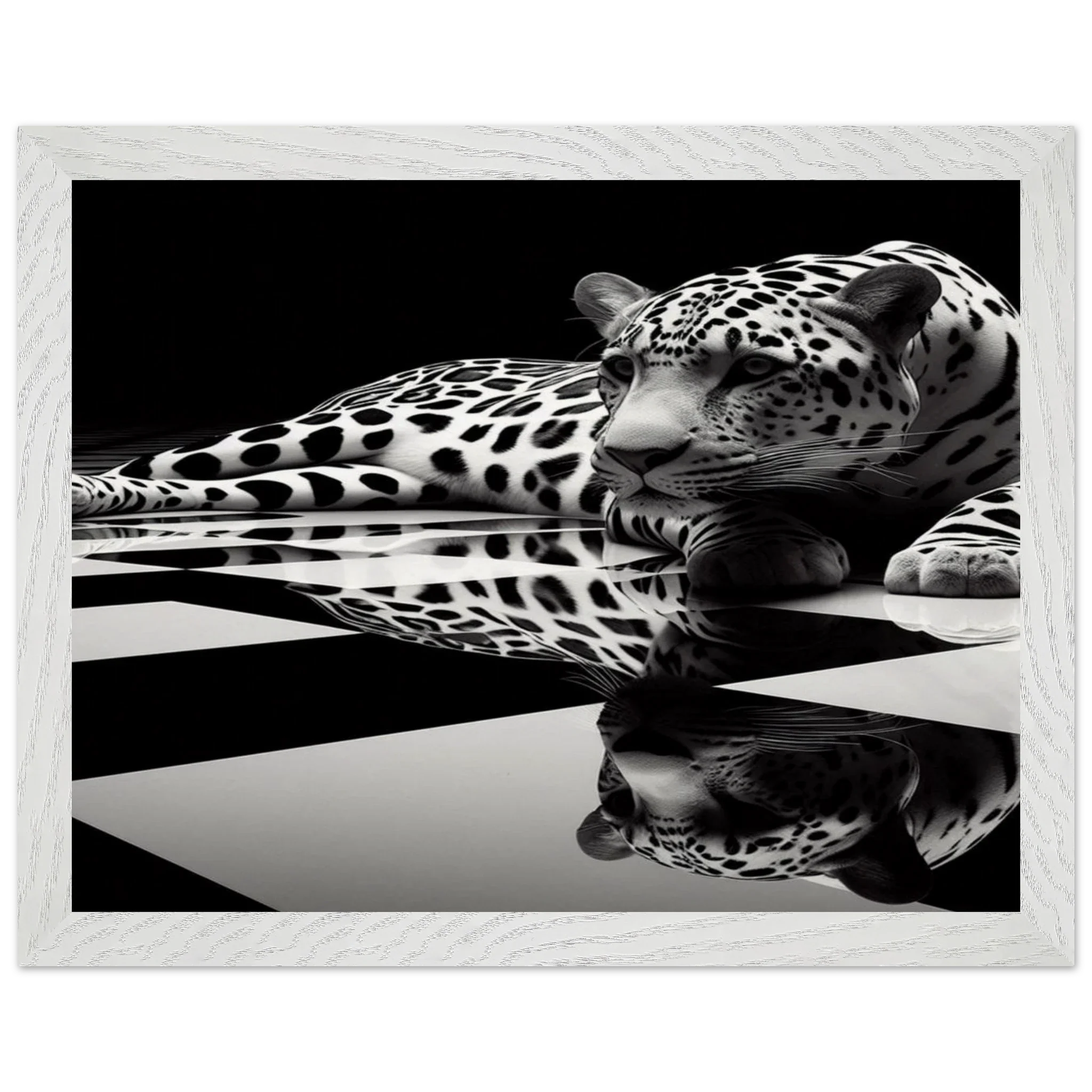Leopard Black and White Mounted Framed Poster – Premium Oak or Ash Frame - Print Material -