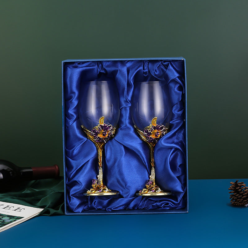 Iris enamel carved red wine glass high footed glass home gift set wine glass by eprolo