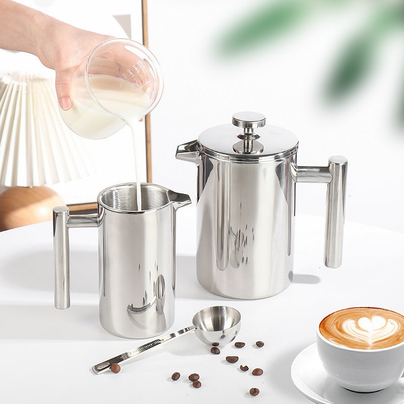 Coffee pot 304 stainless steel French press double-layer hand-pour straight handle coffee brewing pot by eprolo