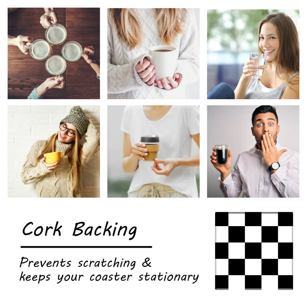 Black and White Diatomaceous Earth Coaster with Cork Bottom – Eco-Friendly, Non-Slip Drink Mat - Coaster -